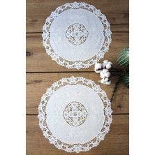 Dede Ev Tekstil 2' Li Amerikan Servis Supla Dantel Işlemesi Görünümlü 40 cm Yuvarlak