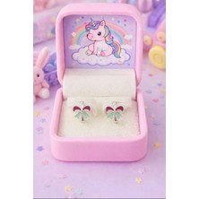 miraç gümüş takı atölyem 925 Ayar Gümüş Kurdele Detaylı Mineli Çocuk Küpesi