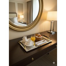 Özburak Siyah Inci Ikramlık Sunumluk Çay ve Servis Tepsisi Siyah - Altın Bej - Siyah 25 x 35 cm Bej - Siyah