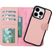 Eco Lounge Apple iPhone 15 Pro Uyumlu Deri Cüzdanlı Kılıf Mwwn Nu2 Pembe