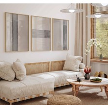 Pam Studio Bej Siyah Minimal Çizgili 3’lü Tablo Seti – Modern Soyut Duvar Dekoru