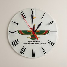Zerya Ahura Mazda Temalı Kürtçe Qenç Bifikire Yazılı Roma Rakamlı Duvar Saati