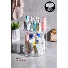 Mutfak Köşesi Lumora 360 Şeffaf 2 Katlı Döner Makyaj & Banyo Organizeri | 24×24 cm Düzenleyici Stand
