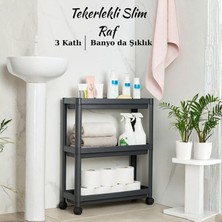 Welcomein Slim 3 Katlı Tekerlekli Banyo Organizeri - Gri Plastik Raf Düzenleyici