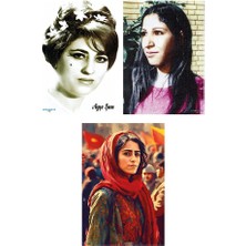 Zerya Postera Ayşe Şan - Leyla Qasim - Kırmızı Şallı Kadın Posteri - Kürt Posterleri (3 Poster)