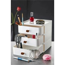 Mutfak Köşesi 3'lü Takı, Makyaj ve Kozmetik Düzenleyici Çekmece, Ofis Masa Düzenleyici, Beyaz