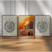 Pam Studio Kâbe-I Muazzama ve Ayet Yazılı Hat Sanatı 3’lü Tablo Seti | Manevi Duvar Dekoru