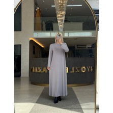 By Özlem Yazan Pamuk Penye Basic Uzun Kollu Bol Kesim Kadın Elbise