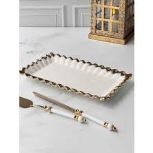Rossev Dikdörtgen Sunum Tabağı Sofya Stoneware Gold Kenarlı – 21 x 37 cm
