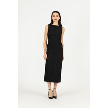 By Özlem Yazan Tüvit Dokulu Yırtmaçlı Kalem Kadın Elbise