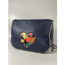 Pink Kedi Desenli Etnik Model Lacivert Clutch