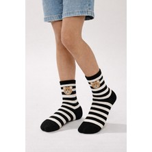 Siyah Çizgili Ayıcık Desenli Çocuk Soket Çorap