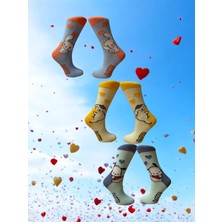 Al Bi 90'lık 3'lü Renkli Sevimli Love Köpek Desenl Soket Çorap Seti Sevgililer Gününe Özel Bir Hediye