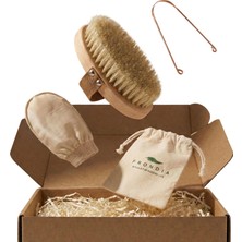 Frondia %100 Doğal At Kılı Fırça + Saf Bakır Dil Sıyırıcı + % 100 İpek Kese + Özel Hediye Kutusu | 3'lü Bütünsel Arınma & Detoks Seti