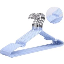 PremiumPort Mavi Pvc Kaplamalı Kaydırmaz Metal Elbise Askısı 10'lu Set
