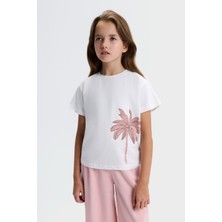 Nk Kız Çocuk Palmiye Tshirt 8-14 Yaş Ekru
