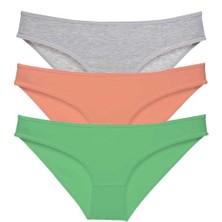 3 Adet Süper Eko Set Likralı Kadın Slip Külot Gri Pudra Yeşil