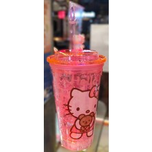 Ada Çanta Kırtasiye Hello Kitty Figürlü Işıklı Model Kapaklı Pipetli Plastik Bardak 470ML AD252501