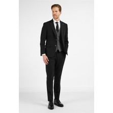 İmza Siyah Mono Yaka 6 Drop Slim Fit Tam Astar Esnek Takım Elbise 1001255173