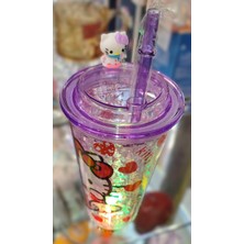 Ada Çanta Kırtasiye Hello Kitty Figürlü Işıklı Model Kapaklı Pipetli Plastik Bardak 470ML AD252501