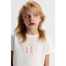 Nk Kız Çocuk Kelebek Incili Tshirt 4-8 Yaş Ekru-Pembe