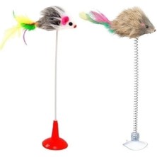 Eco Lounge 2li Vantuzlu Fareli Tüylü Hareketli Çanlı ve Esneyen Eğlenceli Peluş Kedi Oyuncağı