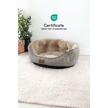 Feyza Design Yumuşak Bej Kaymaz Yıkanabilir Kedi ve Köpek Yataklı, Sertifikalı Dolgu