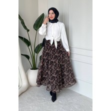 Tesettür Diyarı Noram Etnik Desen Astarlı Şifon Tesettür Etek- Siyah