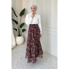 Tesettür Diyarı Noram Etnik Desen Astarlı Şifon Tesettür Etek- Bordo