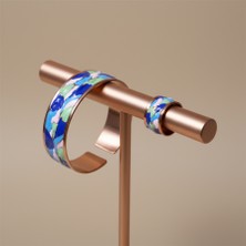 Mine Bakır Bileklik & Yüzük Seti – Mavi & Beyaz