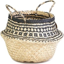 PremiumPort Katlanabilir Siyah-Beyaz Hasır Sepet 30CM, Şık ve Kullanışlı Tasarım