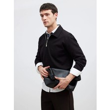 LC Waikiki Lcw Vision Siyah Polo Yaka Erkek Sweatshirt