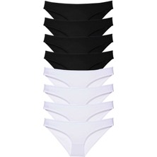 8 Adet Süper Eko Set Likralı Kadın Slip Külot Siyah Beyaz