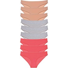 9 Adet Süper Eko Set Likralı Kadın Slip Külot Ten Gri Fuşya