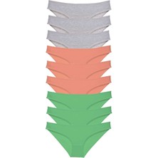 9 Adet Süper Eko Set Likralı Kadın Slip Külot Gri Pudra Yeşil