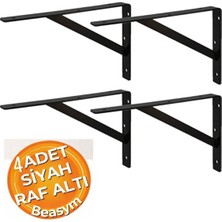 Beasym Ağır Yük Raf Altı Ayak Raf Tutucu Destekli L Demir 33 x 50 cm Siyah Montaj Aparatı (4 Adet)