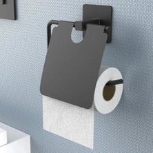 Eco Lounge Kendiliğinden Yapışkanlı Siyah Paslanmaz Metal Kapaklı Tuvalet Kağıtlığı Aparatı