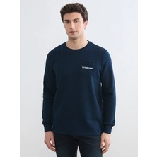LC Waikiki Lcwaıkıkı Classic Lacivert Bisiklet Yaka Baskılı Erkek Sweatshirt