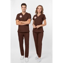 Nur Medikal Giyim Unisex Kahverengi Psikolog Biyolog Sosyolog Gerontolog Scrubs Üniforma Takım(Sağlık Bak.yön.uygun)