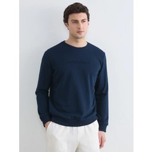 LC Waikiki Lcwaıkıkı Classic Lacivert Bisiklet Yaka Baskılı Erkek Sweatshirt