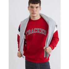 LC Waikiki Xsıde Kırmızı Bisiklet Yaka Baskılı Erkek Kalın Sweatshirt