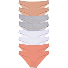8 Adet Süper Eko Set Likralı Kadın Slip Külot Ten Gri Beyaz Pudra