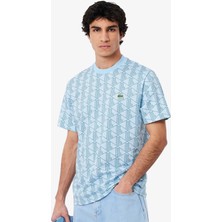 Lacoste Classic Fit Monogram Cotton T-Shirt Erkek Pamuk Tişört Mavi