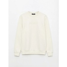 LC Waikiki Southblue Ekru Bisiklet Yaka Nakışlı Erkek Sweatshirt