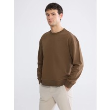 LC Waikiki Lcw Vision Kahverengi Bisiklet Yaka Erkek Kalın Sweatshirt