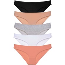 5 Adet Süper Eko Set Likralı Kadın Slip Külot Siyah Ten Gri Beyaz Pudra