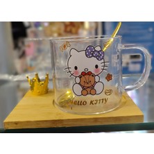 Ada Çanta Kırtasiye Hello Kitty Figürlü Ahşap Altlıklı Kaşıklı Cam Kupa Bardak AD93226