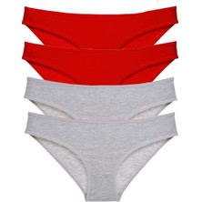 4 Adet Eko Set Likralı Kadın Slip Külot Kırmızı Gri