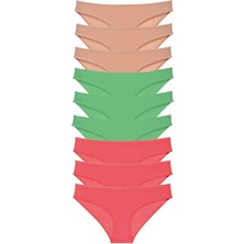 9 Adet Süper Eko Set Likralı Kadın Slip Külot Ten Yeşil Fuşya