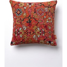 The Kun Kırmızı Etnik Kilim Desenli Jakarlı Kırlent Kılıfı